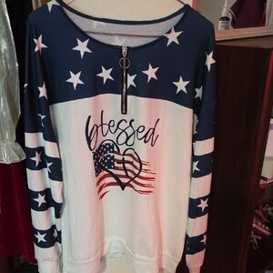 Blessed American Flag Star Stripe Pullover - Navy & White